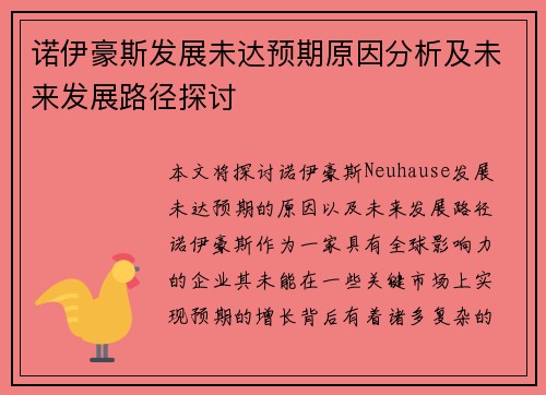 诺伊豪斯发展未达预期原因分析及未来发展路径探讨 诺伊豪斯发展未达预期原因分析及未来发展路径探讨